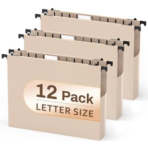 12 Pack Letter Hanging File Folders, Pink Hanging File Folders, Plastic Filing Folders Hang, Extra Capacity 2 In Expansion, File Folder Hanging File Cabinet Organizer School Office Accessories (Light Beige)