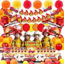 Fire Truck Birthday Party Decorations Kit 62PCS Fire Truck Balloons, Firefighter Theme Supplies with Banner, Table Cover, Cake Toppers, Tattoo Stickers for Kids & Boys Party