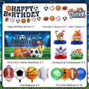 Sports Birthday Party Decorations Includes Banner, Backdrop, Foil & Latex Balloons, Cake & Cupcake Toppers, Honeycomb Centerpieces for Boy Sports Themed Party Decorations