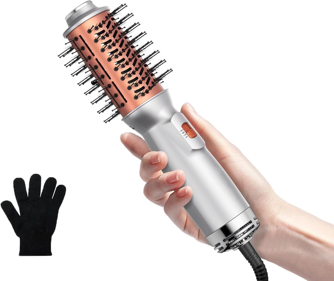 Double Voltage Mini Hair Dryer Brush,Traval Hair Brush 100-240V,3 Heat & 2 Speed Settings Oval Barrel Thermal Brush,Blow Dryer Brush for Dry,Straightening,Voluming (Grey Orange)