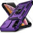 Vinve for iPhone X Case/iPhone Xs Case, Slide Lens Cover, HD Screen Protector, Military Grade Drop Protection, Magnetic Rotated Ring Holder Kickstand Protective Phone Case (Deep Purple)