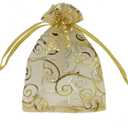 Ankirol Sheer Organza Favor Bags 6x8 inch for Wedding Baby Shower 100 pack Gift Bags Samples Display Drawstring Pouches (Gold Swirl)