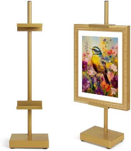 Victawks Adjustable Tabletop Easel Stand, Picture Easels for Display Up to 17" H, Gold Metal Picture Frame Holder Stand Table for Art, Photo (1 Pack)