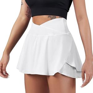 SUUKSESS Womens Pleated Tennis Skirt Crossover High Waisted Mesh Golf Skorts (X-Small, #4 Layered White