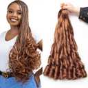 French Curl Crochet Braiding Hair Synthetic French Curl Crochet Hair Extensions for Black Women Lightweight Pre Stretched Bouncy Hair for Braids #30 Color 24 Inch