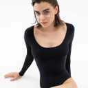 PUMIEY Women's Scoop Neck Long Sleeve Bodysuit Body-hugging Sexy Tops Smoke Cloud Collection, 3XL