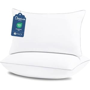 CozyLux Soft Supportive Bed Pillows for Side and Back Sleepers, Oeko-Tex Certified Down Alternative Filling, Hotel Quality Fluffy Sleeping Pillow, White, Queen - 18" x 28", 2 Pack