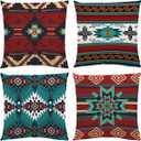 Western Native American Throw Pillow Covers Set of 4 18X18 Inch Rustic Southwestern Tribal Ethnic Design Pillow Covers Comfortable Boho Velvet Covers for Bedroom Bed Outdoor Couch Sofa (Native)