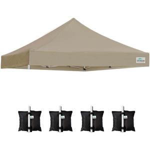 ONTHEWAY 10' x 10' Replacement Canopy Top for Pop Up Tent, Heavy Duty Waterproof Fabric with UV Protection, Instant Canopy Top Cover ONLY (Khaki)