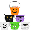 Qilery 12 Pcs Halloween Plastic Buckets Bulk with Handle 7 x 6 x 6 Inch Halloween Pumpkin Trick or Treat Buckets Jack O Lantern Candy Basket for Trick or Treat Party Favor Supplies,  Purple/White/Black/Green/Orange