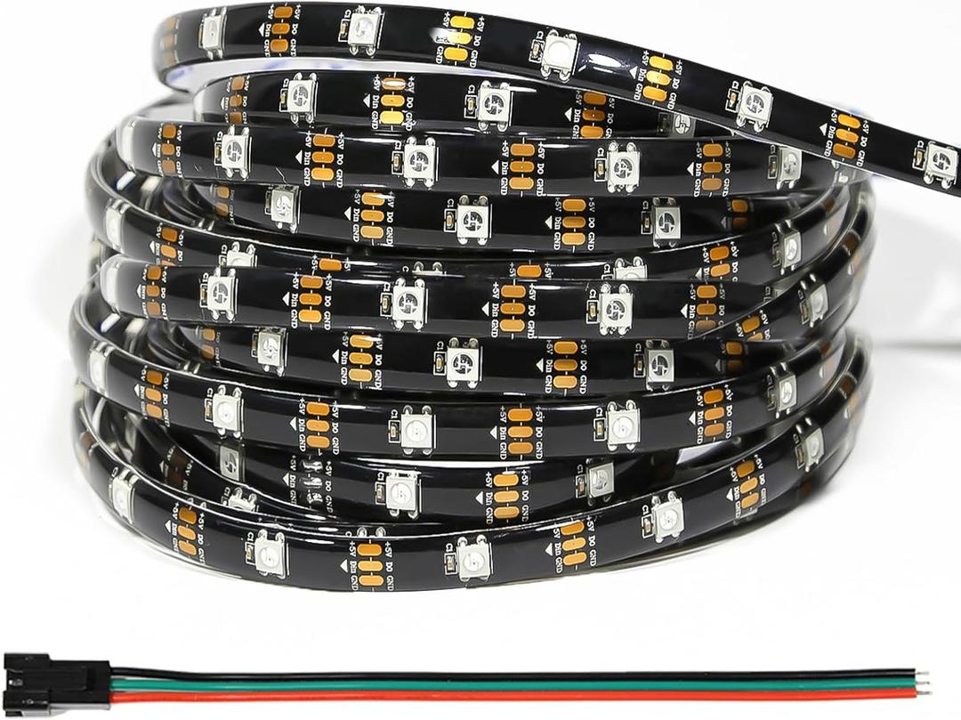 WS2812B IC RGB 5050SMD Individually Addressable LED Strip Light 150LEDs 16.4FT 30LEDs/M Flexible Black FPCB Light, Full Color LED IP65 DC5V (Power Supply&Controller Not Included)