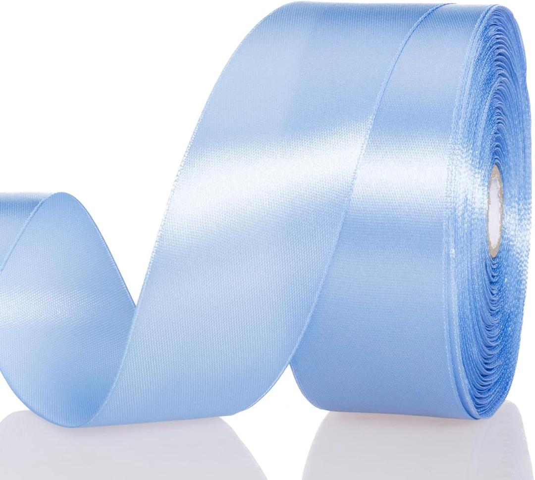 2 x 1 1/2 Inch Sky Blue Solid Satin Ribbon, 50 Yards Craft Fabric Ribbon for Gift Wrapping Floral Bouquets Wedding Party Decoration