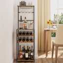 5-Tier Wine Rack Freestanding Floor, Liquor Bar Stand with Glasses Holder and 4 S Hooks, Corner Mini Bar Cabinet for Small Space, 8 Bottles Wine Bar Cabinet for Home, 11.81"D x 16.53"W x 53.55"H