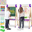 JOYOOSS Art Easel for Kids Easels for Toddlers,Wooden Kid Easel with Paper Roll - Chalkboard for Kids Adjustable Double Sided Dry Erase Board,Toddler Art Easel for Kid Ages 4-8