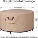 QH.HOME Fire Pit Cover Round-41-44 Inch Heavy Duty 900D Strong Tear-Resistant and UV Resistant and Waterproof and Fading Resistant Material Polyester Firepit Covers Round for Outdoor Fire Pit-Wheat