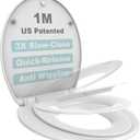 1M Family Toilet Seat, Patented Slow Close & Quick Releasing Technology, Anti-Wiggling, Easy to Install and Clean, Standard Round with Toddler Seat Built In (1 Piece)