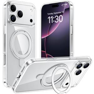 Temdan Designed for iPhone 17 Pro Max Case,[with 360° Rotatable Invisible Magnetic O-Ring Stand][Military Grade Shockproof][Compatible with MagSafe] Anti-Slip Phone Case 6.9" 2025-Clear