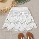 SHENHE Girl's Swimsuit Coverup Crochet Skirt Cover Up for Swimwear Hollow Out Beach Skirt (White), 11Y
