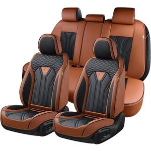 FLORICH Leather Seat Covers, Seat Covers Full Set, Car Seat Protectors 5 Seats,Automotive Seat Covers Fit for Most Cars Trucks-Brown&Black