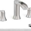 Brushed Nickel Bathroom Faucet 3 Hole, 4-8 Inch Waterfall Bathroom Sink Faucet Widespread with Drain & cUPC Supply Hose, 2 Handles for Vanity, Lavatory, Restroom, Brass Material, 10 Mins Install