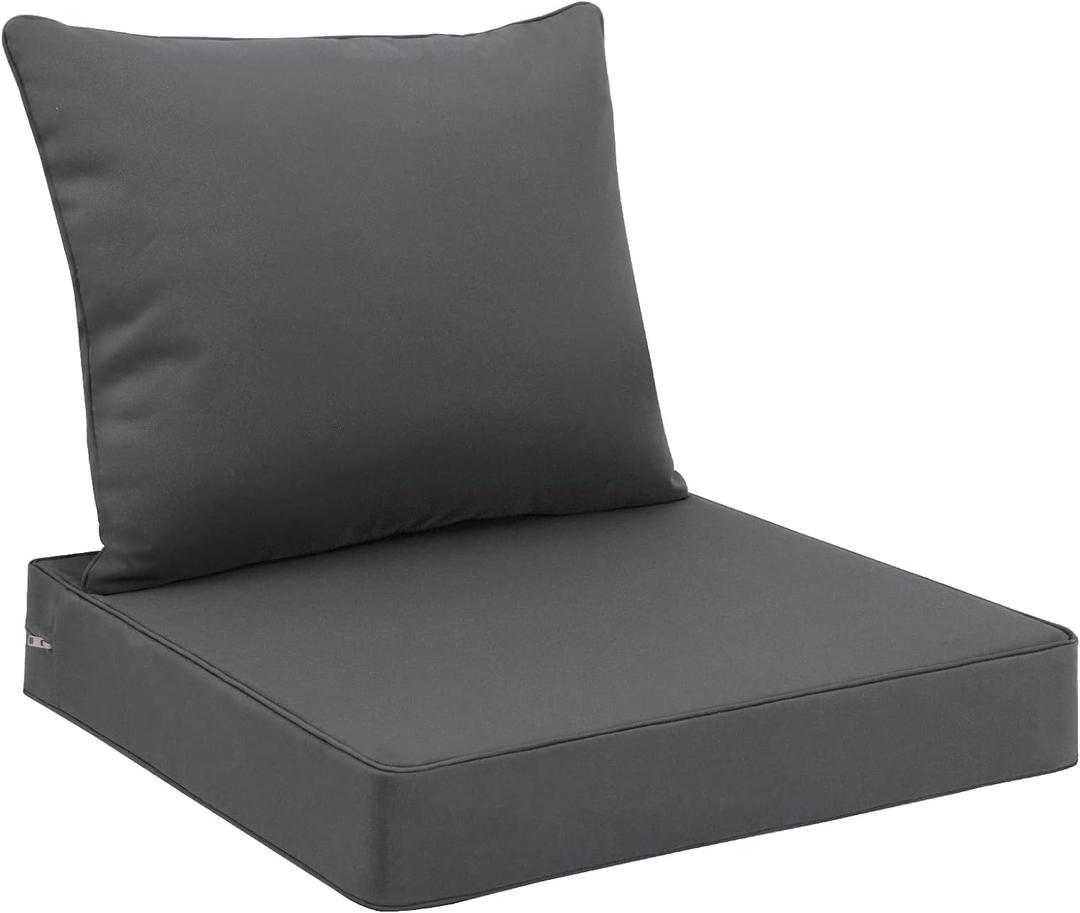 Favoyard Outdoor Seat Cushion Set 22 x 24 Inch Waterproof & Fade Resistant Patio Furniture Cushions with Removable Cover Deep Seat & Back Cushion with Handle and Adjustable Straps for Chair Sofa Couch (22 x 24 Inch, Dark Gray)