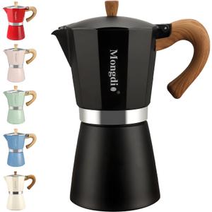 Mongdio Stovetop Espresso Maker Moka Pot, Cuban Coffee Maker Stove top coffee maker Moka Italian Espresso Greca Coffee Maker Brewer Percolator, 9 Espresso Cups, 15 oz - Black