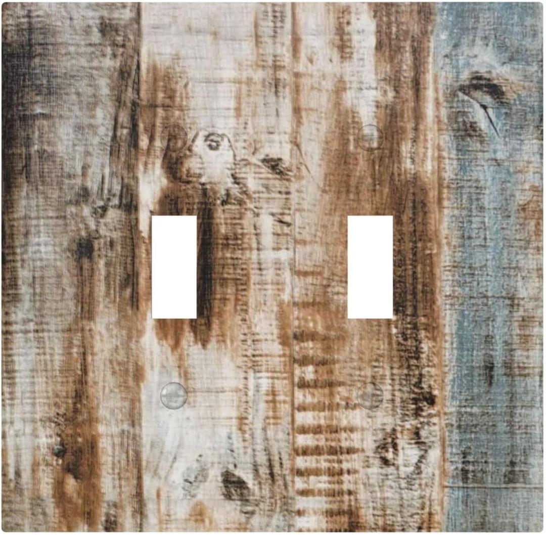 Decorative Light Switch Plate Covers Vintage Old Blue Grey Wood Board 2 Gang Light Switch Cover Plate Unique Double Toggle Wall Plate Outlet Covers Faceplate for Farmhouse Cabin Decor (2 Gang Double Toggle - 4.9 X 5 IN)