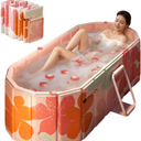 Genrenyen Portable Bathtub for Adult 47" Large Foldable No Installation Bath Tub for Shower Stall, Bathroom Hot SPA Soaking Standing Tub, Collapsible Plunge Bathtub (Pink, 47.2"21.6"19.6")