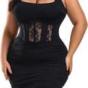 Womens Plus Size Sexy Ruched Bodycon Dress Sleeveless Square Neck Club Party Dresses (XL)