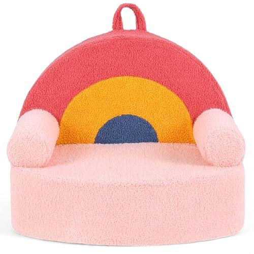 Costzon Kids Couch, Comfy Toddler Soft Sofa Chair with Fleece Fabric Cover, Kids Furniture for Playroom, Children Reading Armchair for Boys & Girls Gifts Aged 3+ (Medial,Rainbow Arc)
