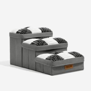 FUNNYFUZZY Dog Stairs with Storage 13H,Foldable 3-Step Pet Steps for Small Medium Dogs with Sturdy Stylish Cover,Dog Steps for Couch Sofa and Chair,Non-Slip, Indoor,Grey