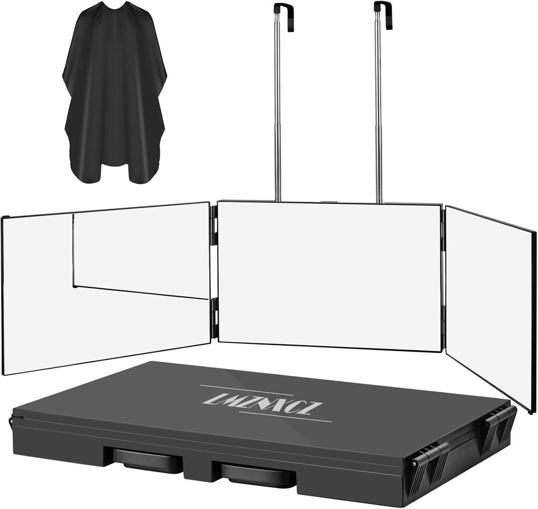 3 Way Mirror for Self Hair Cutting,360 Haircuts Men for Barber Use Tools,to See Back of Head,Tri Fold Mirror with Portable Height Adjustable Telescoping Hooks