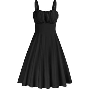 Belle Poque Vintage Floral Dress for Women 2026 Summer A-line Sleeveless Flowy Midi Elegant Wedding Guest Cocktail Dress, Black, Large