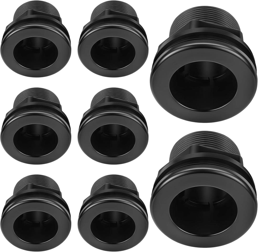 Novabright 8 Pack 1-1/2" Bulkhead Fitting PP Aquarium Pond Filters Slip x Slip with Male Thread, Includes Bulkhead Fitting, Two Gaskets, Lock Nut Standard Threaded Black Kit for Fish Aquarium