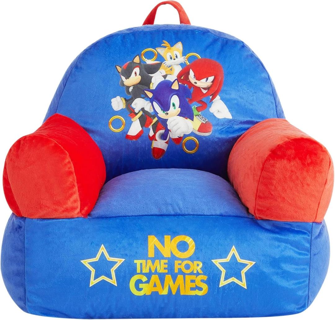 Sonic the Hedgehog Kids Sofa Bean Bag Armchair, Soft Plush Lounge Chair for Bedroom or Playroom, 17" W x 17" D x 20" H