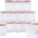8 OZ Thick Candle Jars for Making Candles 15 Pcs, White Empty Jars with Wood Lids for Candle Making, Sample Container,Frosted White