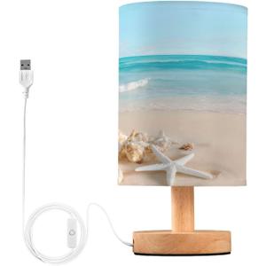 Bolaz Small Table Lamp for Bedroom Seashells on Tropical Beach Table Lamp Nightstand Lamp for Livingroom Office Reading Working Table Desk