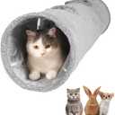 51 Inches Extra Long Cat Tunnels for Indoor Cats, Collapsible Pet Play Tube with Cat Toys and Two Peek Holes, Cat Hideout Hideaway for Big Cats, Kittens, Bunny Rabbits, Ferrets, Puppy (Gray)