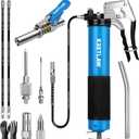 KRETLAW Grease Gun, 7000 PSI Heavy Duty Professional Pistol Grip Grease Gun Kit 14 OZ with Coupler, Double Grease Injector Needles, 18" & 2pc 12" Flex Hoses and Reinforced Glove