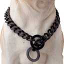 Dog Chain Collar Dog Walking Collar 15mm Black Strong Stainless Steel Cuban Link Chain Collar for Small Medium Dogs21.5 Inches