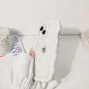 NITITOP Compatible for iPhone 13 / iPhone 14 Case Cute Clear Wavy Frame for Women Girl Bow Knot Pattern Curly Shape Shockproof Soft TPU 2 in 1 Phone Cover - White Bow