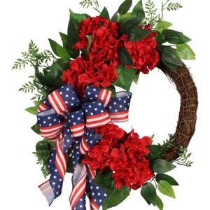 22IN Artifical Patriotic Wreath Fourth of July Wreath with Hydrangeas Ivy Spring Summer Wreath for Front Door Wall Decor Indoor Outdoor