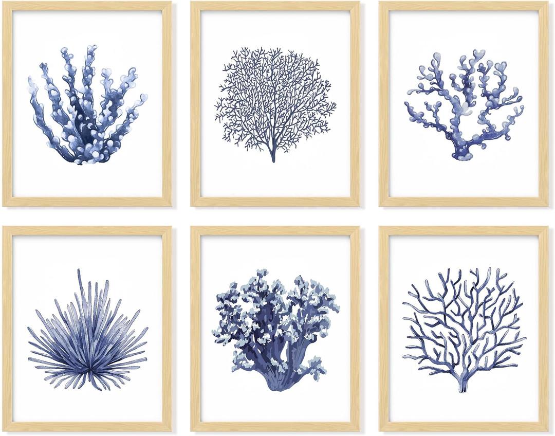97 Decor Sea Coral Wall Decor - Coastal Coral Wall Art, Dark Blue Corals Prints, Navy Blue Wall Art Corals Pictures, Boho Ocean Artwork Coastal Poster for Home Bedroom Decorations (8x10 Unframed)