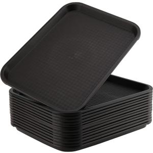ZOENHOU 14 Pack 14 x 10 Inch Plastic Fast Food Tray, Rectangular Plastic Cafeteria Trays Food Serving Trays, Restaurant Lunch Tray for Serving Home Dinning Room Organization, Black