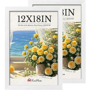 12x18 Poster Frame 2 Pack, Textured White Solid Wood Picture Frame, Wall Hanging