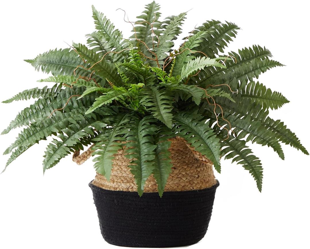 Nearly Natural 23in. Artificial Boston Fern Plant with Handmade Jute & Cotton Basket DIY KIT