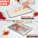 Double-Sided 304 Stainless Steel & Wheat Straw Cutting Board (14.4" x 9.8") – Reversible Chopping Board with Knife Sharpener, Garlic Grater & Juice Groove, Dishwasher Safe, Scratch Resistant