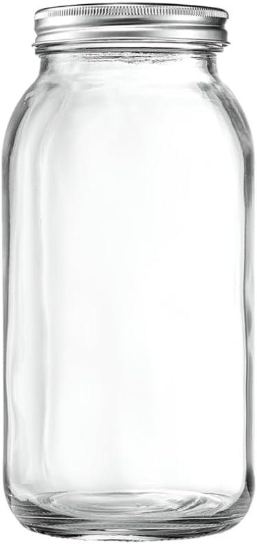 GLING [1 Count 64 oz. Wide-Mouth Glass Mason Jars with Metal Airtight Lids and Bands 2 Quart Large For Preserving, & Meal Prep