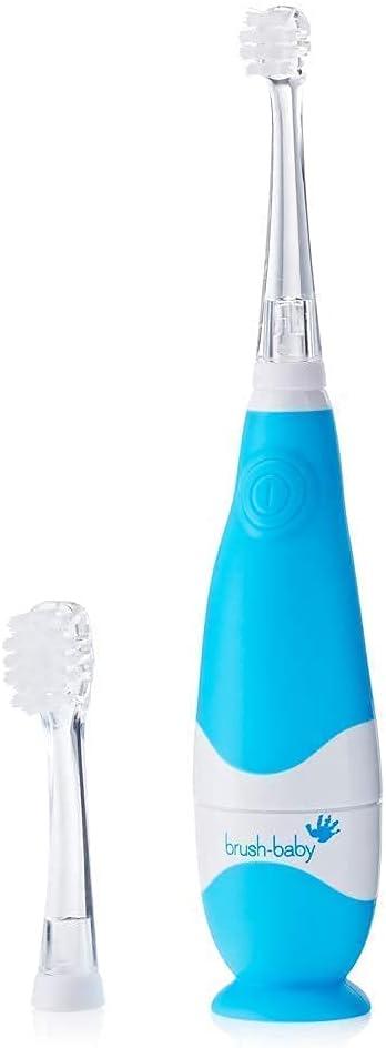 brush-baby - BabySonic Blue Electric Toothbrush, 0-36 Months - Soft, Gentle Vibrating Toothbrush for Sensitive Gums & New Teeth - with LED Light & Suction Base - Baby & Toddler Brush Heads (1 Count (Pack of 1))