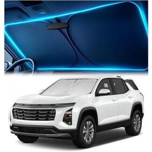 Windshield Sun Shade for Chevrolet Equinox 2018-2023, 2024, 2025, 2026  Custom Fit Sun Shield with Mirror CutOut, Blocks Heat & UV, Foldable with Storage Pouch - Chevy Equinox Windshield Sunshade